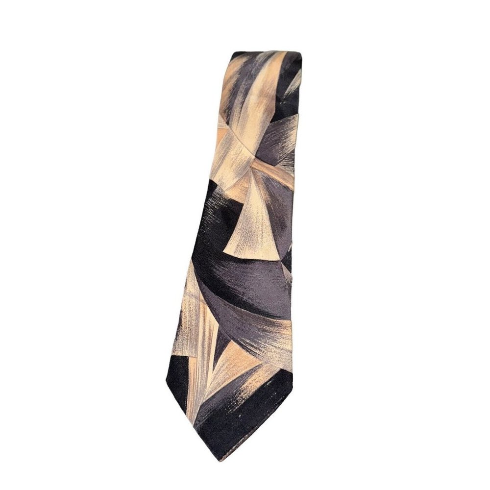Fratelli 100% Silk Made In Italy Mens Tie Black Brown Brushstrokes